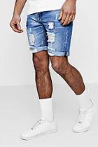 Boohoo Slim Fit Denim Shorts With Selvedge Taping