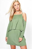 Boohoo Plus Claire Cold Shoulder Ruffle Swing Dress
