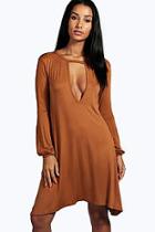 Boohoo Claire Cut Out Long Sleeve Swing Dress
