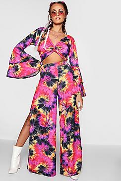 Boohoo Rila Tie Dye High Waisted Wide Leg Trouser