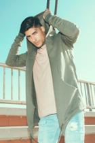 Boohoo Fishtail Hoodie With Ruched Sleeves Khaki