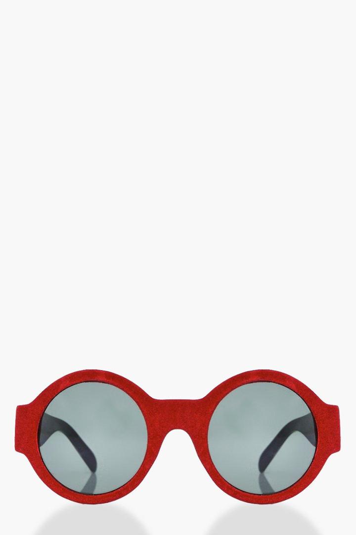 Boohoo Diana Mette Velvet Round Sunglasses Red
