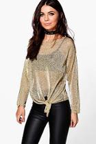 Boohoo Matilda Metallic Oversize Jumper With Tie Front