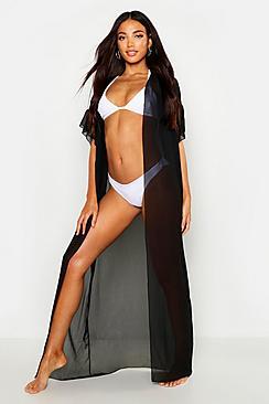 Boohoo Ruffle Sleeve Chiffon Maxi Kimono