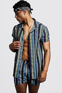Boohoo Chain Stripe Short Sleeve Revere Shirt