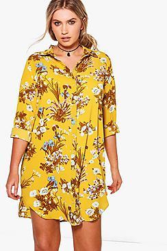 Boohoo Plus Julia Floral Printed Shirt Dress