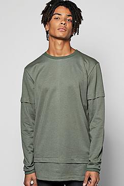 Boohoo Faux Layer Sweatshirt With Extended Hem