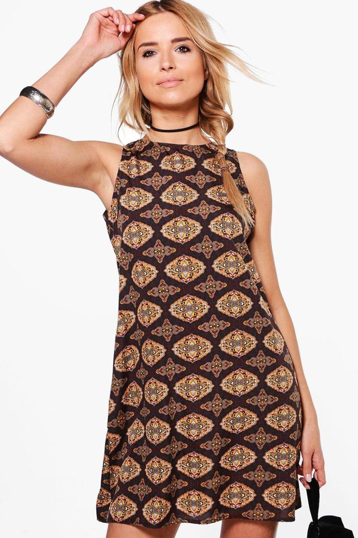 Boohoo Florence Sleeveless Paisley Shift Dress Multi