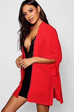 Boohoo Chiffon Pocket Belted Kimono