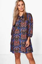Boohoo Plus Lucy Tie Front Printed Shirt Dress