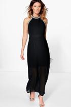 Boohoo Boutique Mei Embellished Halterneck Maxi Dress Black