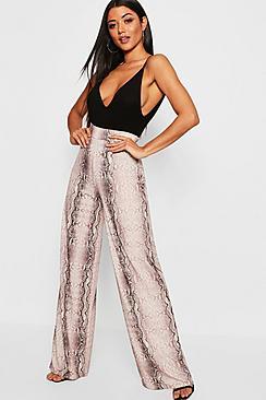 Boohoo Tonal Snake Print Wide Leg Trousers