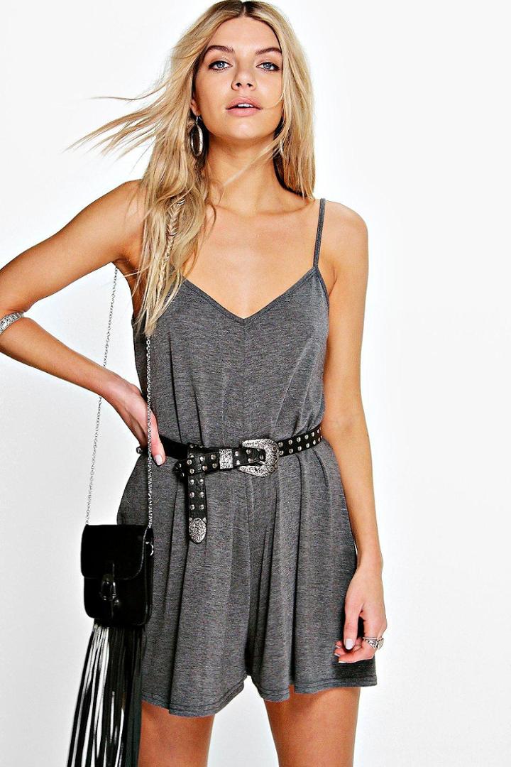 Boohoo Maria Daisy Swing Style Cami Playsuit Charcoal