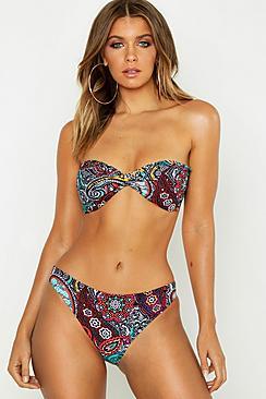 Boohoo Paisley Twist Bandeau Bikini