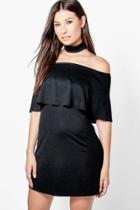 Boohoo Ellie Frill Off Shoulder Choker Dress Black