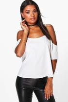Boohoo Aria Woven Cold Shoulder Top Ivory