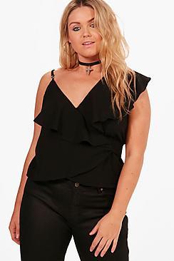 Boohoo Plus Layla Ruffle Wrap Woven Cami