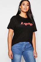 Boohoo Plus Lucky Slogan T-shirt