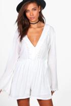Boohoo Tall Teena Pom Pom Trim Woven Playsuit Ivory