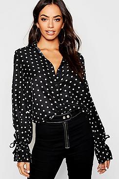 Boohoo Satin Polka Dot Shirt