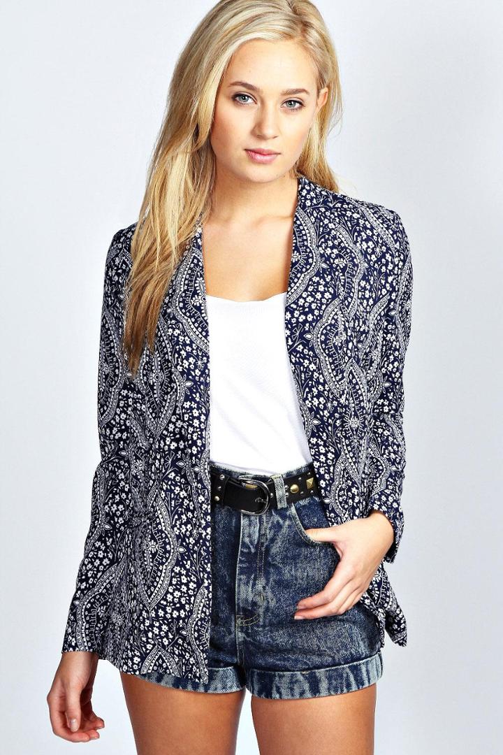 Boohoo Nova Paisley Print Blazer - Navy