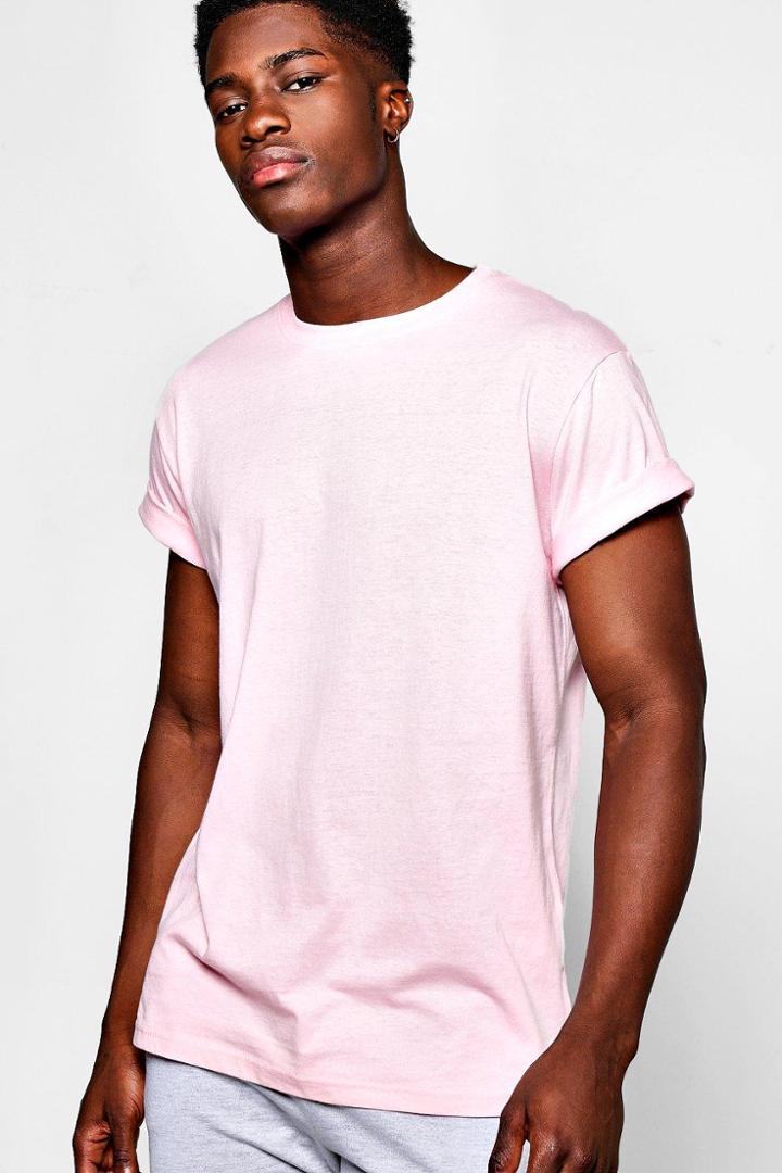 Boohoo Oversized Longline Step Hem Tee Pink