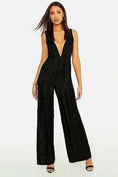 Boohoo Tall Plisse Plunge Jumpsuit