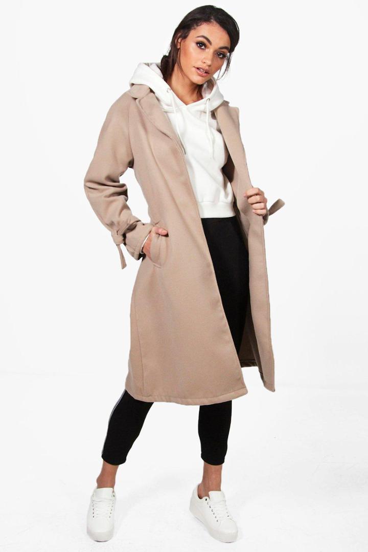 Boohoo Veronica Belted Detail Coat Stone