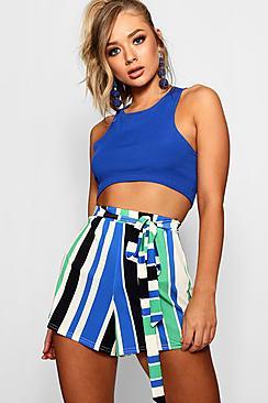 Boohoo Ruby Striped Flippy Tie Belt Shorts