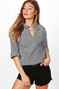 Boohoo Megan Gingham Ring Choker Blouse