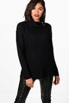 Boohoo Roll Neck Slouchy Button Detail Jumper
