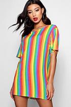 Boohoo Bella Rainbow Stripe T-shirt Dress