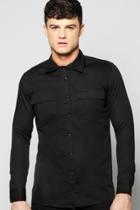 Boohoo Military Pocket Slim Fit Shirt Black