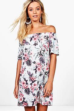 Boohoo Emily Floral Off The Shoulder Shift Dress