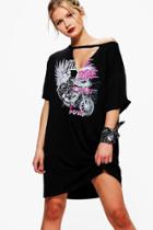 Boohoo Ima Spliced Printed Choker T-shirt Dress Multi