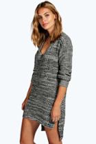 Boohoo Erica Marl V Neck Jumper Dress Charcoal