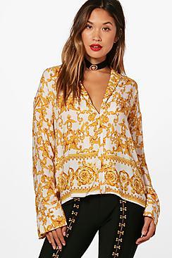 Boohoo Evelyn Baroque Print Oversized Shirt