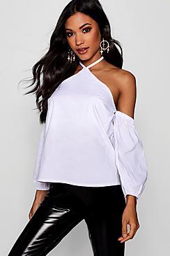 Boohoo Halter Cold Shoulder Top