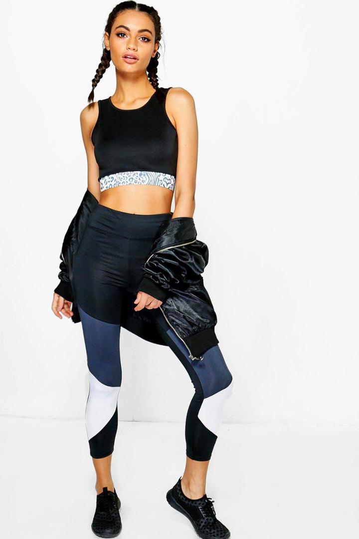 Boohoo Olivia Fit Colour Block Running Leggings Black