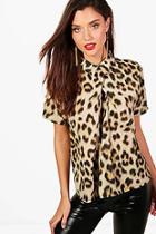 Boohoo Lucy Leopard Short Sleeve Chiffon Blouse