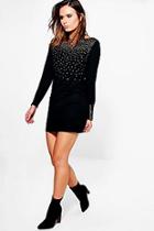 Boohoo Daisy Studded Zip Sleeve Jumper Dress