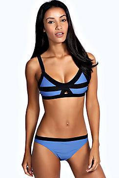 Boohoo Haiti Contrast Trim Cut Out Front Bikini