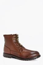 Boohoo Borg Lined Lace Up Worker Boot With Zip Brown