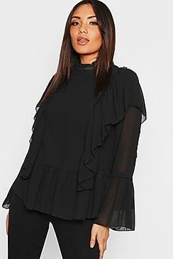 Boohoo Ruffle Woven Smock Top