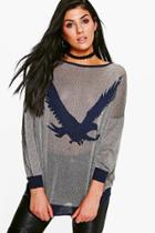 Boohoo Greta Eagle Print Sweatshirt Marine