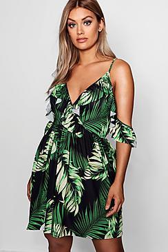 Boohoo Plus Kate Palm Print Skater Dress