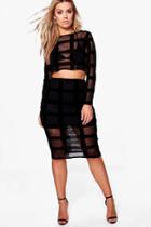 Boohoo Plus Claire Grid Mesh Skirt Co-ord Set Black