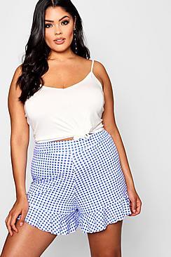 Boohoo Plus Gingham Ruffle Hem Short
