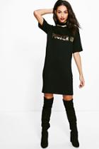 Boohoo Iona Pucker Up Metallic Choker T-shirt Dress Gold