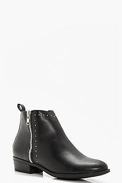 Boohoo Anna Wide Fit Pin Stud And Zip Ankle Boot